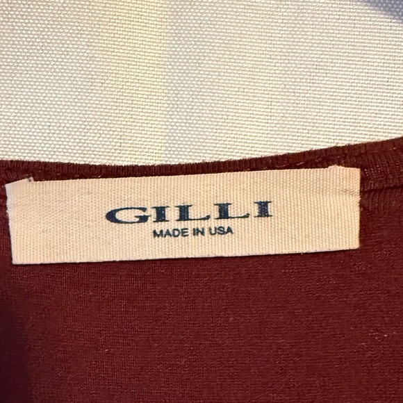 GILLI Women Wrap Dress Burgundy White Print 3/4 Sleeve V Neck Knee Length Size S - Picture 4 of 8